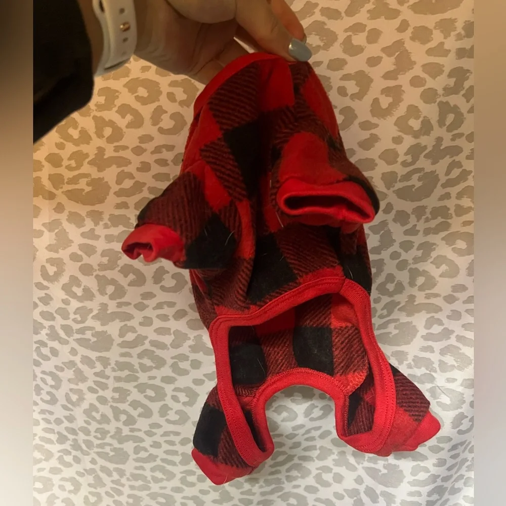 Red and Black Plaid Pet Onesie.